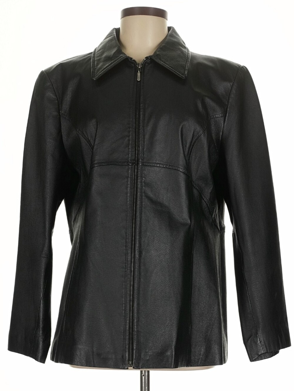 Jacqueline Ferrar Black Leather Zip-Front Jacket Large
